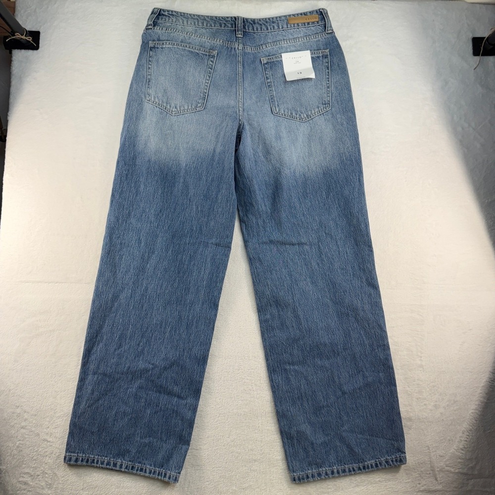 Cello 13 Jeans Low Baggy 90s Straight Wide Leg Distressed Denim Medium Wash Blue - Picture 10 of 15